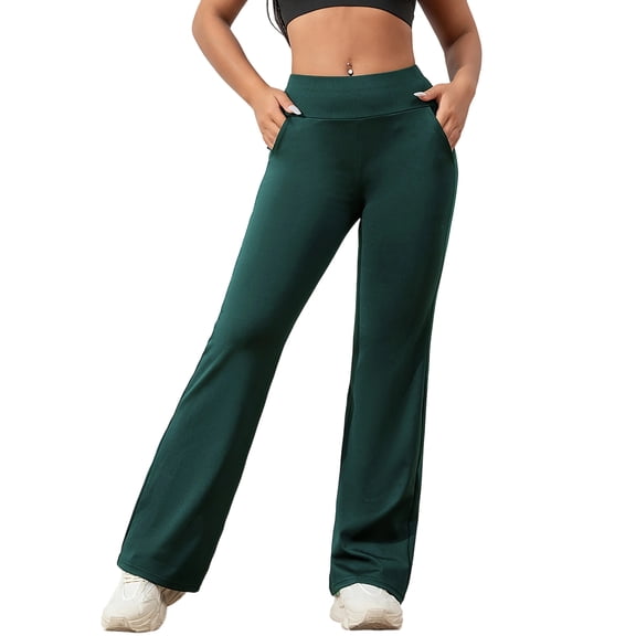 Women's High Waisted Bootcut Yoga Leggings - Slim Fit Bell Bottom Workout Pants, Army Green Size M