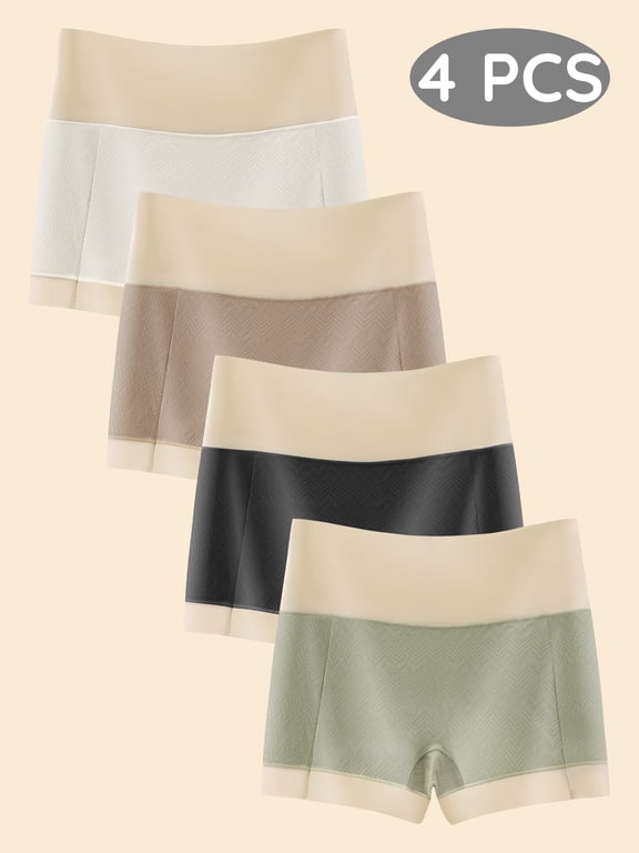 Women's High Waisted Boyshorts Panties Cotton Boxer Briefs for Ladies Tummy Control Underwear Shorts with Widen Waistband 4 Pack