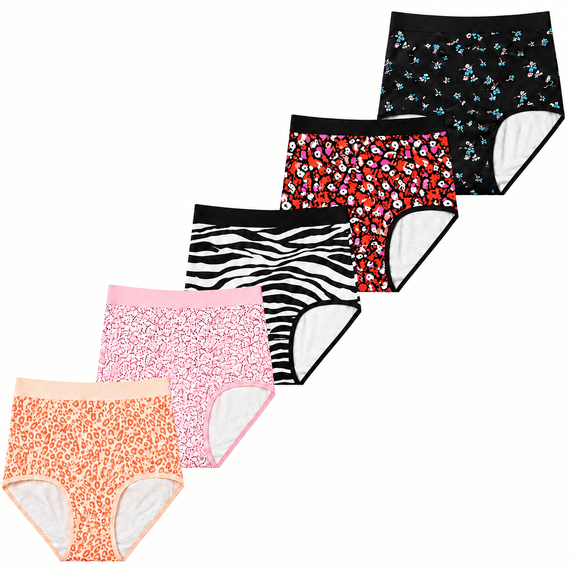 Women’s 5‑Pack High Waisted Briefs, Printed Full Coverage Stretch Breathable Everyday Comfort