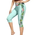 thumbnail image 1 of Women's High Waisted Capri Swim Pants Side Print Quick-Dry Swim Leggings with Wide Waistband for Beach & Pool Multicolor-Mint Green 2XL, 1 of 5