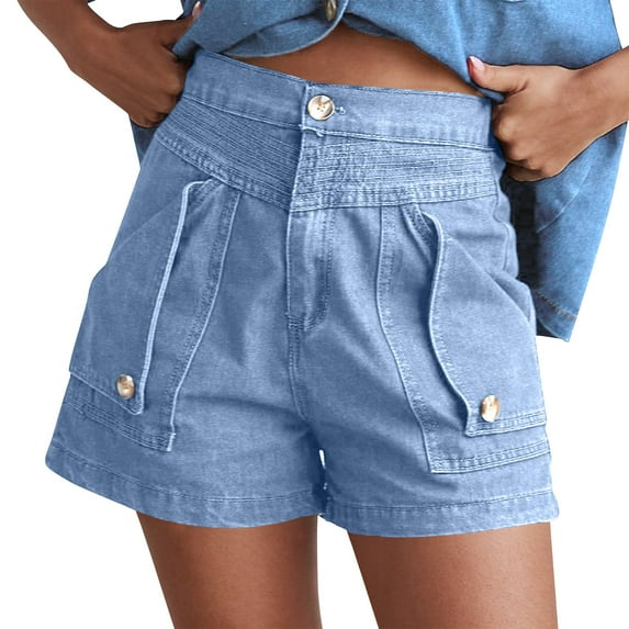 Women's High Waisted Cargo Jean Shorts Vintage Y2K Classic Denim Shorts with Pockets 2025 Trendy Stretch Lounge Shorts Casual Summer Straight Leg