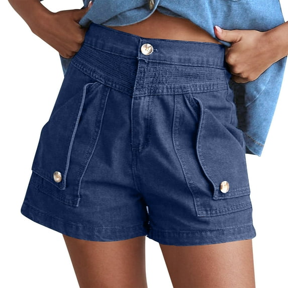 Women's High Waisted Cargo Jean Shorts Vintage Y2K Classic Denim Shorts with Pockets 2025 Trendy Stretch Lounge Shorts Casual Summer Straight Leg