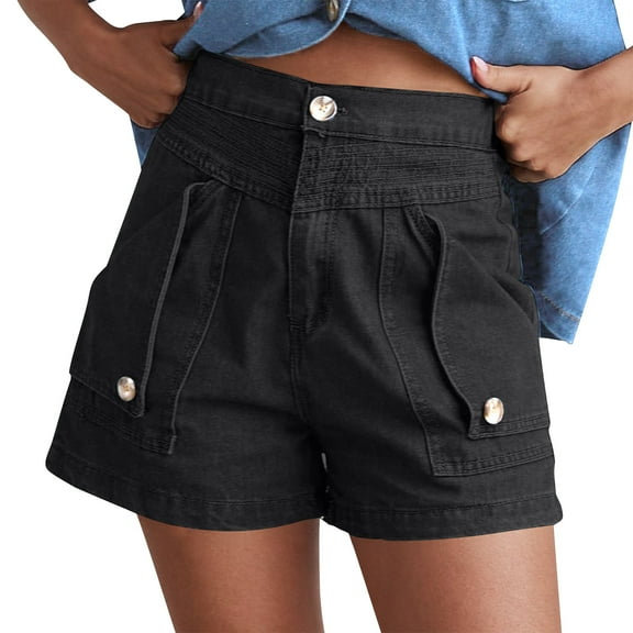 Women's High Waisted Cargo Jean Shorts Vintage Y2K Classic Denim Shorts with Pockets 2025 Trendy Stretch Lounge Shorts Casual Summer Straight Leg