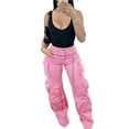 thumbnail image 1 of Women’s High Waisted Cargo Jeans Y2K Baggy Wide Leg Denim Pants with Flap Pockets Streetwear Casual Outfits, 1 of 4