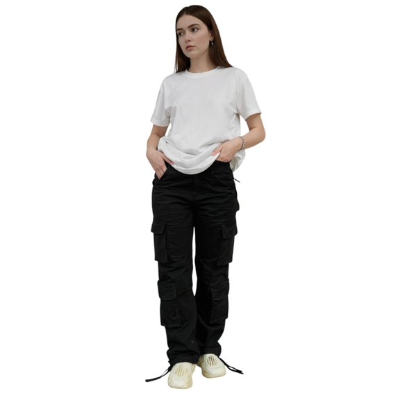 Women's High Waisted Cargo Pants - Baggy Y2K Wide Leg Pants with Pockets, Warm Thermal Streetwear for Winter Christmas New Year Outfits