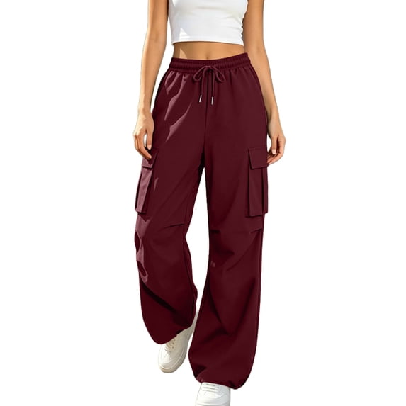Women's High Waisted Cargo Pants Elastic Waist Drawstring Solid Color Jogger Cargo Pants with Multi Pockets Adjustable Cinched Hem Casual Sweatpants