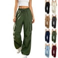 thumbnail image 1 of Women's High Waisted Cargo Pants Elastic Waist Drawstring Solid Color Jogger Cargo Pants with Multi Pockets Adjustable Cinched Hem Casual Sweatpants, 1 of 8