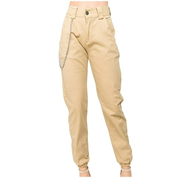 Women's High Waisted Cargo Pants Joggers Pants with Chain Loose Fit Y2K Pants Baggy Streetwear Cargo Pants with Pockets