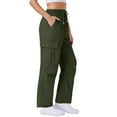 thumbnail image 1 of Women's High Waisted Cargo Pants Lightweight with Multi-pocket Wide Leg Casual Elastic Pants Drawstring Straight Leg Trousers, 1 of 4