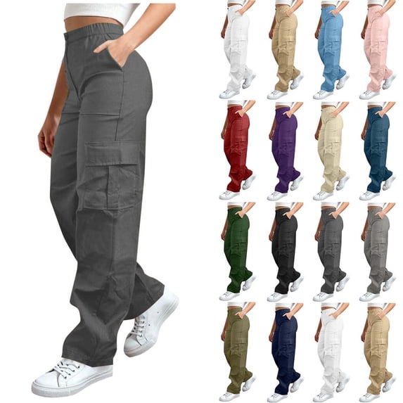 Women’s High Waisted Cargo Pants Loose Fit Straight Leg Utility Trousers with Pockets Casual Work Outdoor Hiking Streetwear Pants