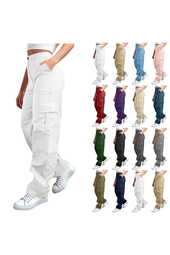 Women’s High Waisted Cargo Pants Loose Fit Straight Leg Utility Trousers with Pockets Casual Work Outdoor Hiking Streetwear Pants