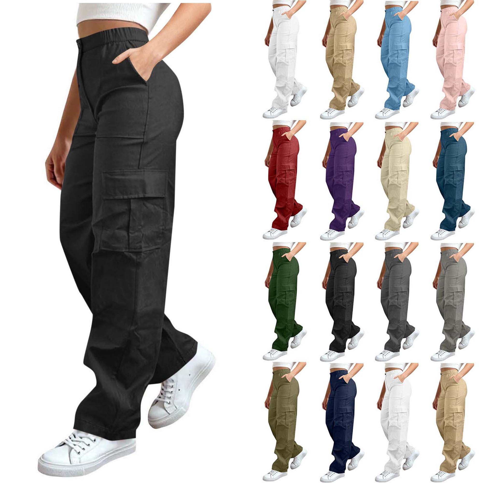 Women’s High Waisted Cargo Pants Loose Fit Straight Leg Utility Trousers with Pockets Casual Work Outdoor Hiking Streetwear Pants