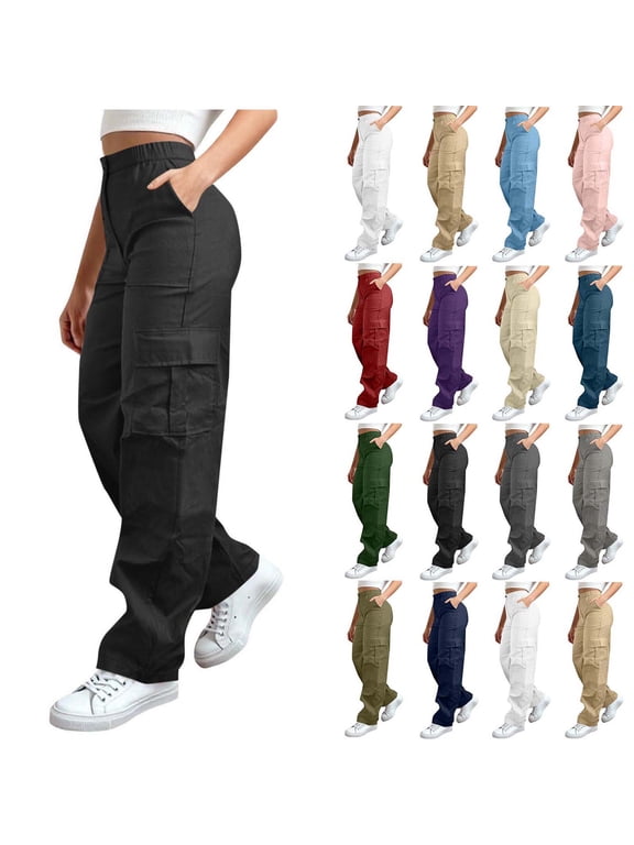 Women’s High Waisted Cargo Pants Loose Fit Straight Leg Utility Trousers with Pockets Casual Work Outdoor Hiking Streetwear Pants
