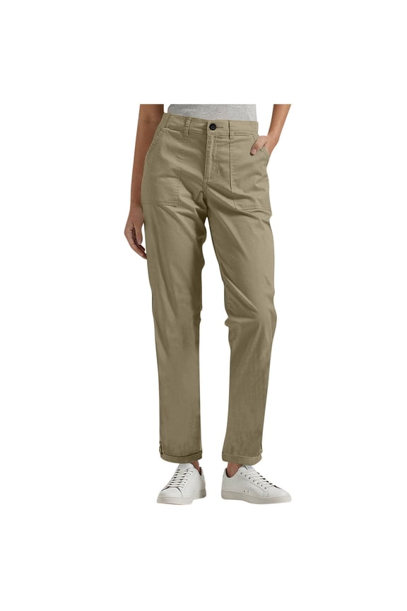 Women's High Waisted Cargo Pants - Plus Size Inclusive Loose Straight Leg Chino Work Pants, Ankle-Grazing Cropped Business Casual Trousers