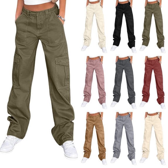 Women's High Waisted Cargo Pants Travel Y2K Streetwear Baggy Stretchy Pants with 6 Pockets Black XL