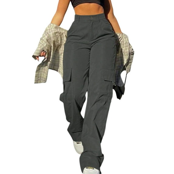 Women’s High Waisted Cargo Pants – Y2K Baggy Wide Leg Stretch Work Pants with Pockets Casual Streetwear