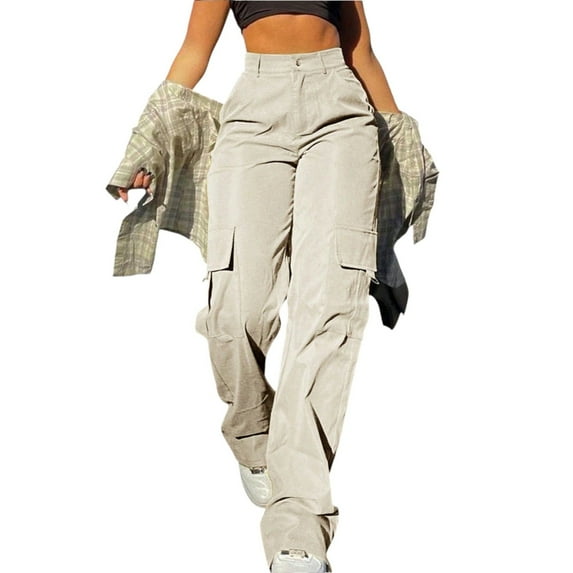 Women’s High Waisted Cargo Pants – Y2K Baggy Wide Leg Stretch Work Pants with Pockets Casual Streetwear