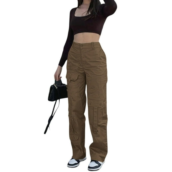 Women’s High Waisted Cargo Pants with Flap Pockets – Casual Straight Leg Utility Trousers for Work Travel Streetwear