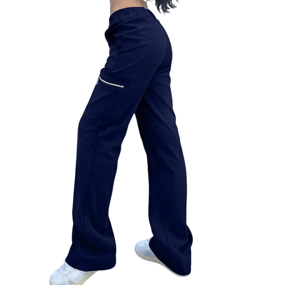 Women's High Waisted Cargo Pants with Pockets Wide Leg Streetwear Casual Hiking Pants for Summer Travel and Daily Use,Navy,M