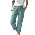 thumbnail image 1 of Women's High Waisted Casual Pants Cotton Linen Straight Pant Elastic Waist Loose Comfy Trousers with Pockets, 1 of 3