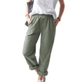 thumbnail image 1 of Women's High Waisted Casual Pants Cotton Linen Straight Pant Elastic Waist Loose Comfy Trousers with Pockets, 1 of 4