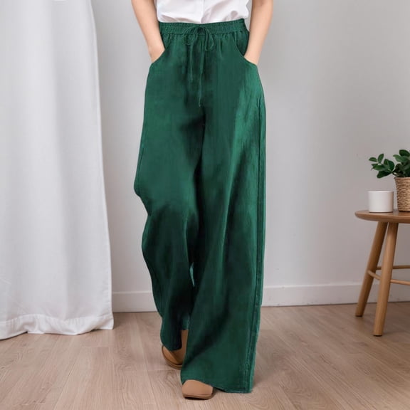 Women's High Waisted Casual Pants Straight Leg Comfortable Trousers For Daily Wear Outdoor Activities And Sports Basic Solid Elastic Waistband With Drawstring Top And Pants Set Women Two Piece Casual