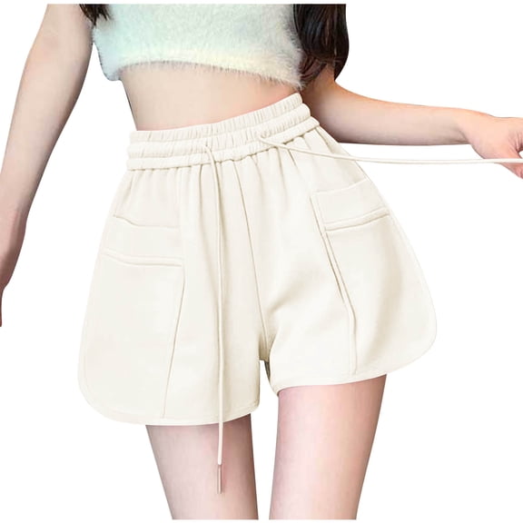 Women's High Waisted Casual Shorts Elastic Drawstring Wide Leg Beach Shorts 2025 Trendy Loose Fit Summer Athletic Shorts with Pocket