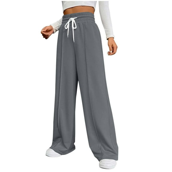 Women's High Waisted Casual Sweatpants Solid Color Wide Leg Comfortable Drawstring Versatile Autumn Winter Pants