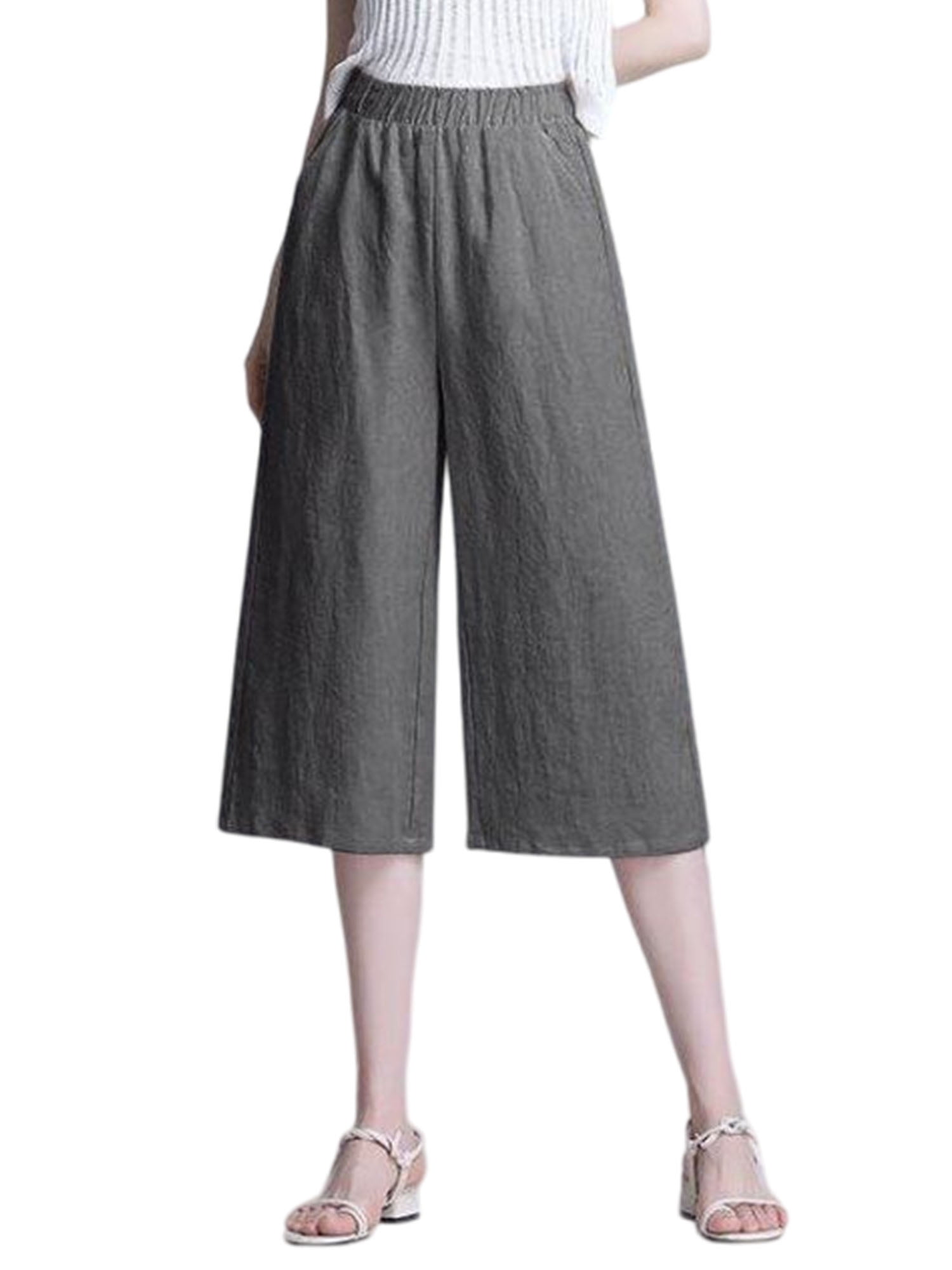 Women's High Waisted Casual Wide Leg Linen Palazzo Pants with Pockets ...