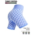 thumbnail image 1 of Women's High Waisted Chessboard Print Seamless Yoga Shorts, Shaping Workout Shorts for Yoga Fitness Skateboarding Cycling BLUE, 1 of 6