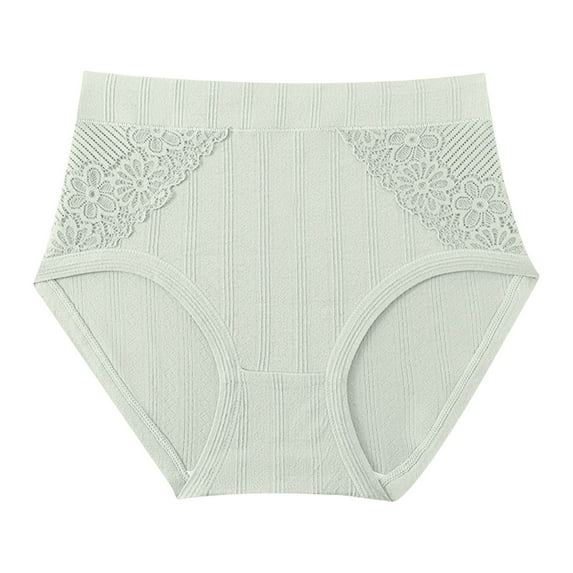 Women's High-Waisted Cotton Underwear - Comfortable V-Cut Briefs with Decorative Lace Waistband | Hontri | Women Solid Color Cotton V Neck High Waist Lace Abdominal (Green | S)