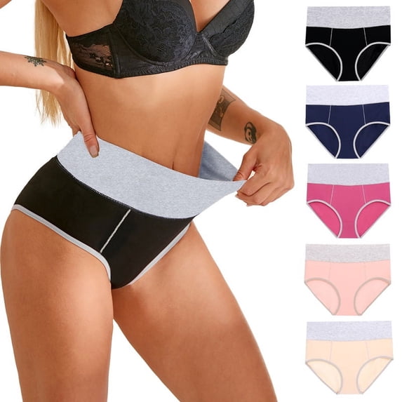 Women's High Waisted Cotton Underwear Soft Breathable Panties Stretch Briefs Regular & Plus Size 3 Pack