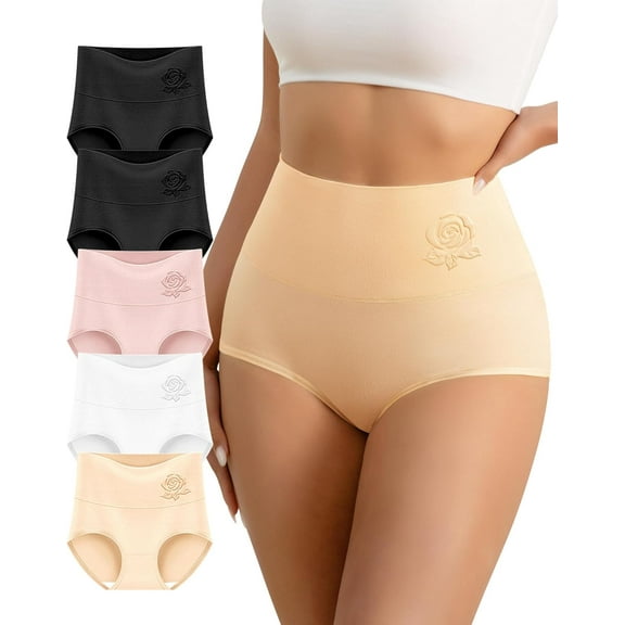 Women's High Waisted Cotton Underwear Stretch Tummy Control Underwear Full Coverage Ladies Panties Brief Multipack