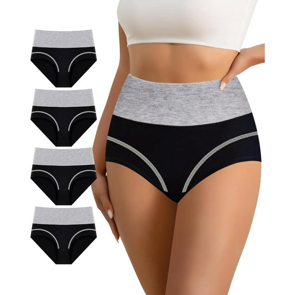 Women's High Waisted Cotton Underwear Tummy Control Underwear Stretch Soft Full Coverage Briefs Panties Multipack