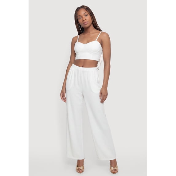 Women's High Waisted Crepe Knit Wide Leg Pants