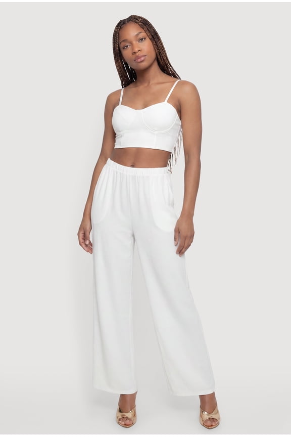 Women's High Waisted Crepe Knit Wide Leg Pants