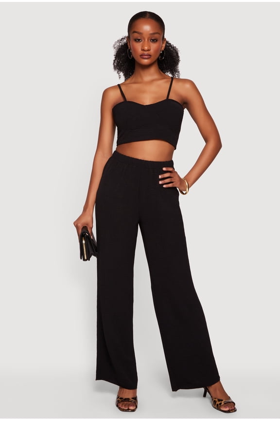 Women's High Waisted Crepe Knit Wide Leg Pants