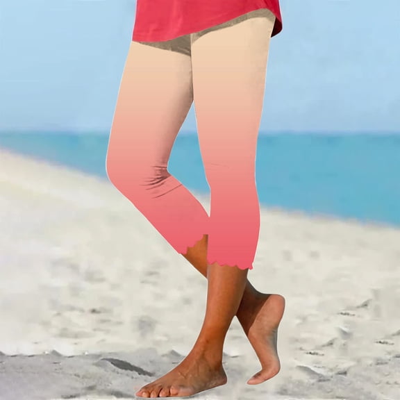 Women's High Waisted Cropped Yoga Pants, Elastic Waistband Soft Comfortable Solid Color Capri Pant, Lounge Athletic Pajama Bottoms for Everyday Wear, Four Seasons Orange L