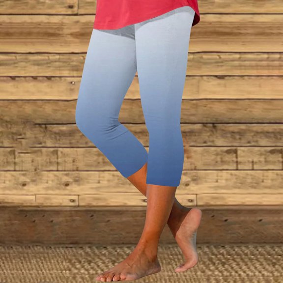 Women's High Waisted Cropped Yoga Pants, Elastic Waistband Soft Comfortable Solid Color Capri Pant, Lounge Athletic Pajama Bottoms for Everyday Wear, Four Seasons Sky Blue XXXL