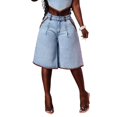 thumbnail image 1 of Women’s High Waisted Denim Bermuda Shorts Wide Leg Knee Length Jean Shorts with Pockets, Light Blue, 1 of 5