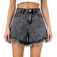 thumbnail image 1 of Women's High Waisted Denim Shorts, Acid Wash Wide Leg Cutoff Shorts with Frayed Hem, 1 of 6