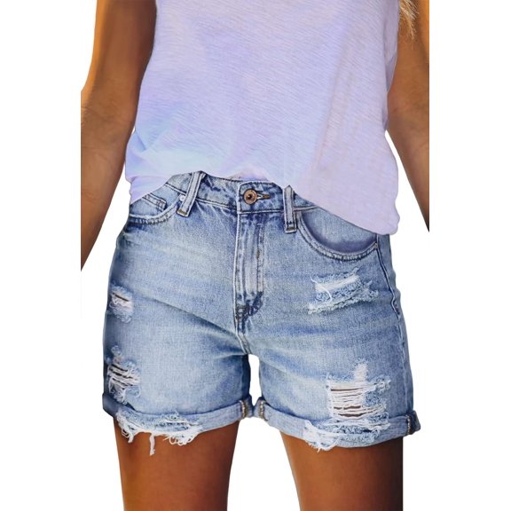 Women's High Waisted Denim Shorts Casual Ripped Summer Hot Short Jeans Frayed Distressed Jeans Shorts with Pockets