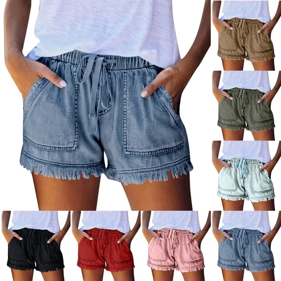 Women's High Waisted Denim Shorts Frayed Hem Stretchy Casual Beach Summer Jean Shorts Black S