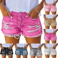 thumbnail image 1 of Women’s High Waisted Denim Shorts Ripped Distressed Jean Shorts Casual Button Fly Frayed Hem Summer Beach Trendy Hot Pants, 1 of 6