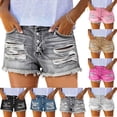 thumbnail image 1 of Women’s High Waisted Denim Shorts Ripped Distressed Jean Shorts Casual Button Fly Frayed Hem Summer Beach Trendy Hot Pants, 1 of 5