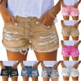 thumbnail image 1 of Women’s High Waisted Denim Shorts Ripped Distressed Jean Shorts Casual Button Fly Frayed Hem Summer Beach Trendy Hot Pants, 1 of 6