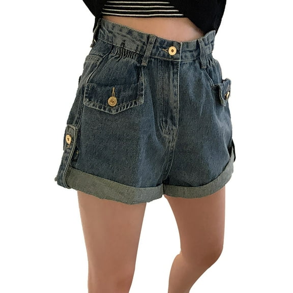 Women's High Waisted Denim Shorts Sexy Stretchy Jean Cargo Hot Pants Casual Summer Shorts Button Short Jeans Going Out Vacation Bottoms with Pockets