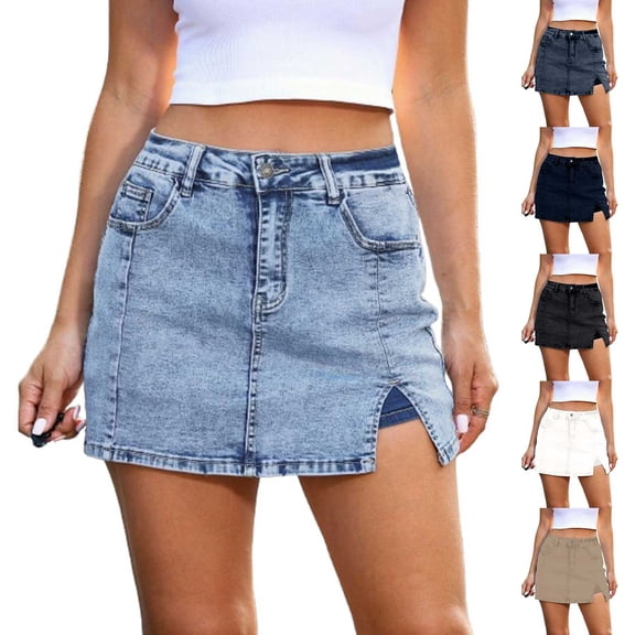 Women's High Waisted Denim Skort Casual Stretch Side Split Summer Skirt Shorts