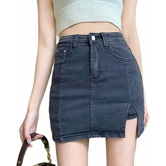 Women's High Waisted Denim Skort Mini Skirt Vibes with Shorts Stretchy Denim Skirt Side Slit Stretch Skort Mini Skirts