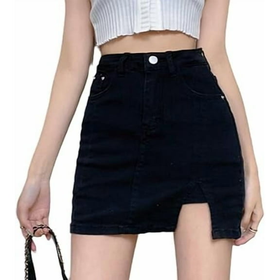 Women's High Waisted Denim Skort Mini Skirt Vibes with Shorts Stretchy Denim Skirt Side Slit Stretch Skort Mini Skirts